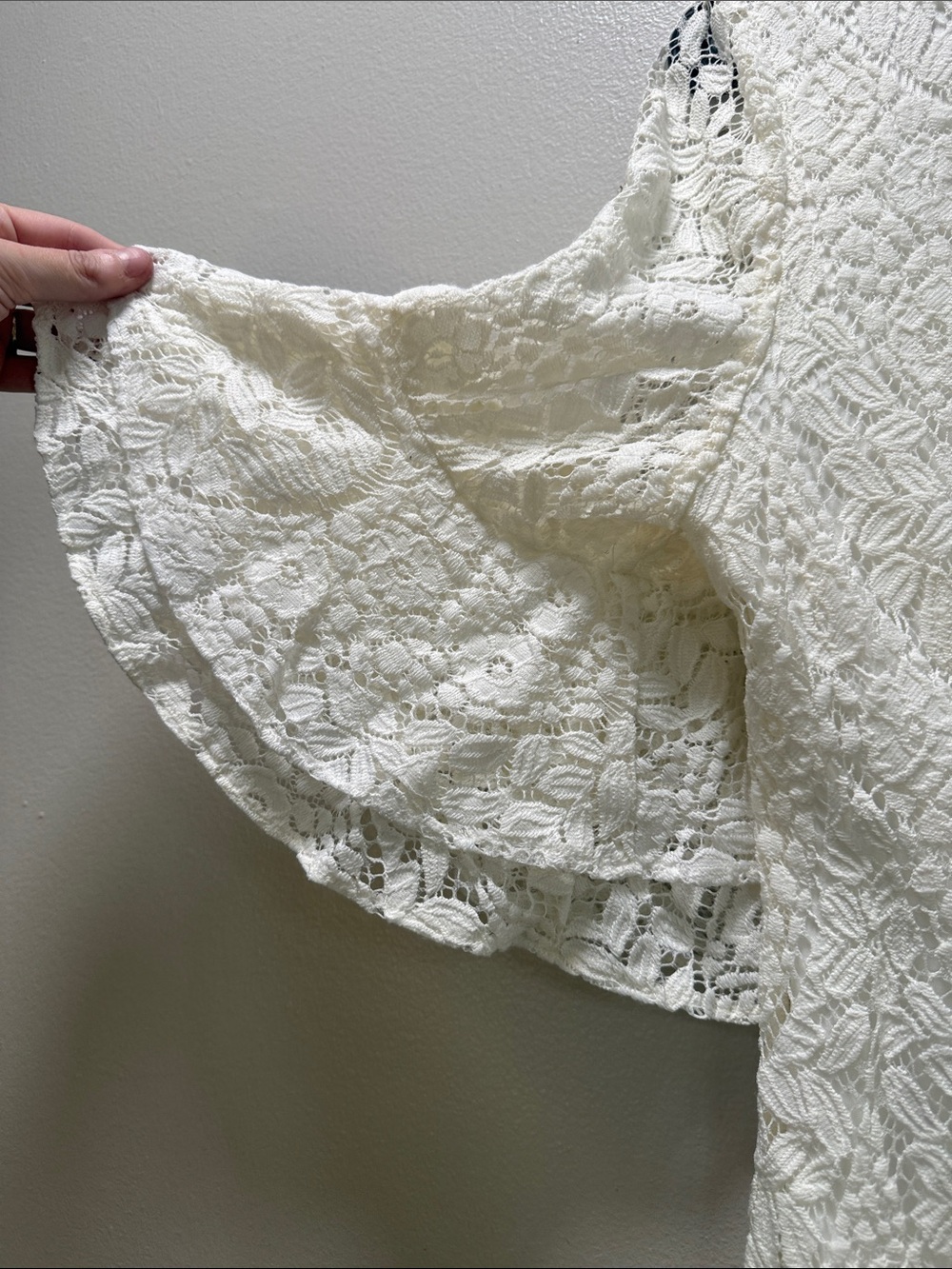 White Lace Dress with Short Bell Sleeve / Bridal Shower or Christmas Party - Picture 5 of 16